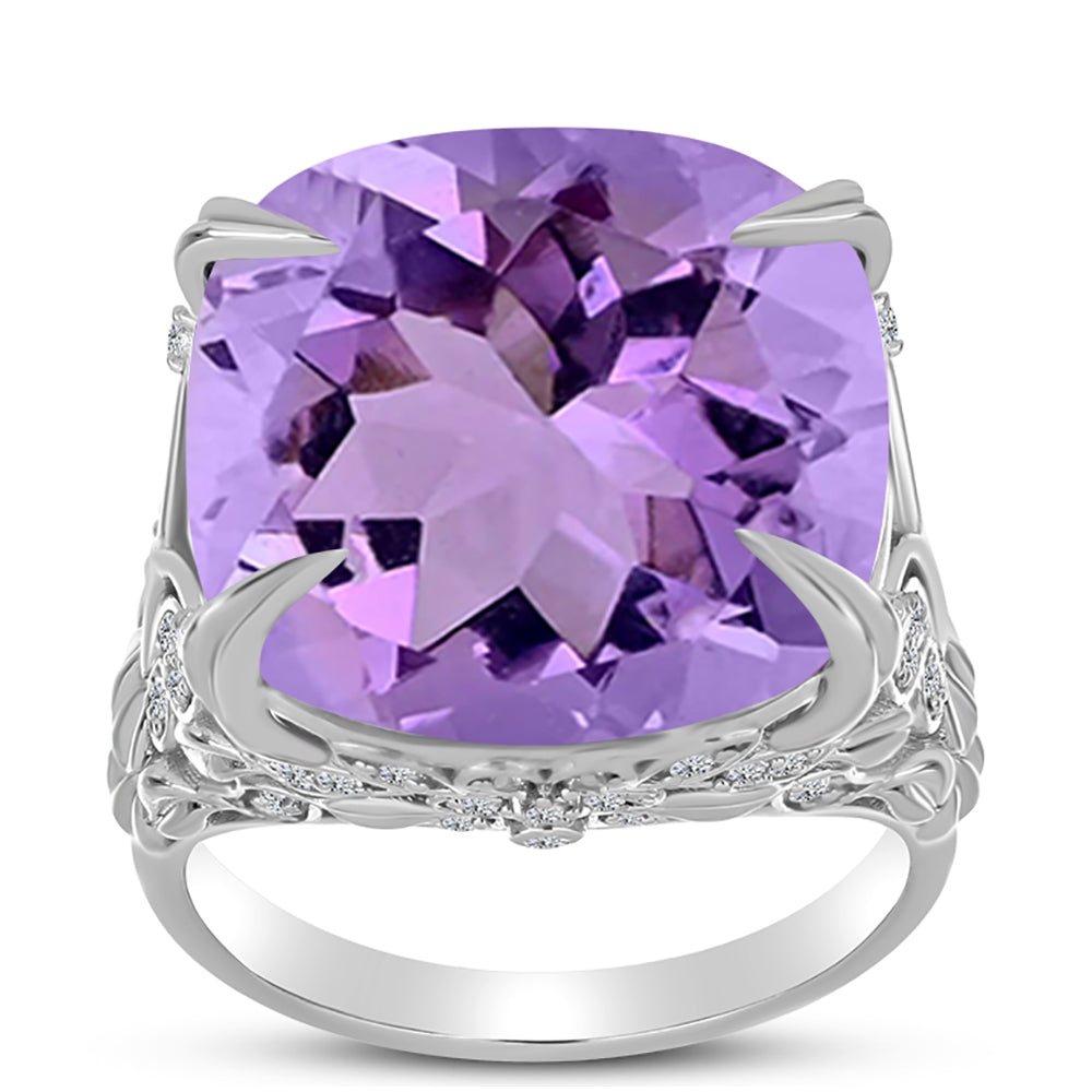 Inel din Argint 925 ( 6.73 grame ) cu Ametist Rose de France și Topaz Alb 15.97 Carate
