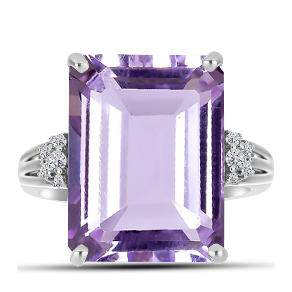 Inel din Argint 925 ( 6.46 grame ) cu Ametist Rose de France și Topaz Alb 16.08 Carate 1 