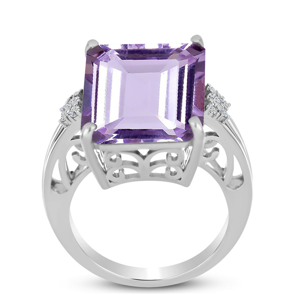 Inel din Argint 925 ( 6.46 grame ) cu Ametist Rose de France și Topaz Alb 16.08 Carate 3 