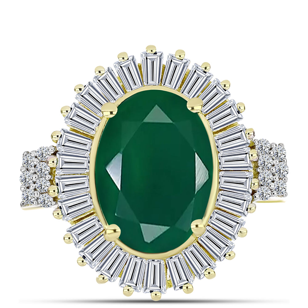 Inel din Argint 925 Placat cu Aur ( 5.51 grame ) cu Agat Verde și Zircon Alb 8.69 Carate 1 