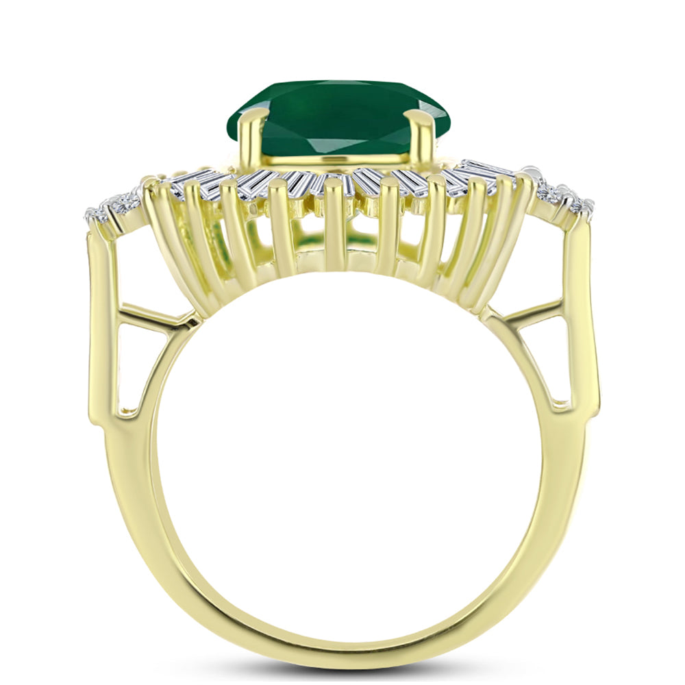 Inel din Argint 925 Placat cu Aur ( 5.51 grame ) cu Agat Verde și Zircon Alb 8.69 Carate 2 