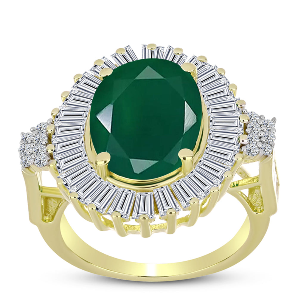 Inel din Argint 925 Placat cu Aur ( 5.51 grame ) cu Agat Verde și Zircon Alb 8.69 Carate