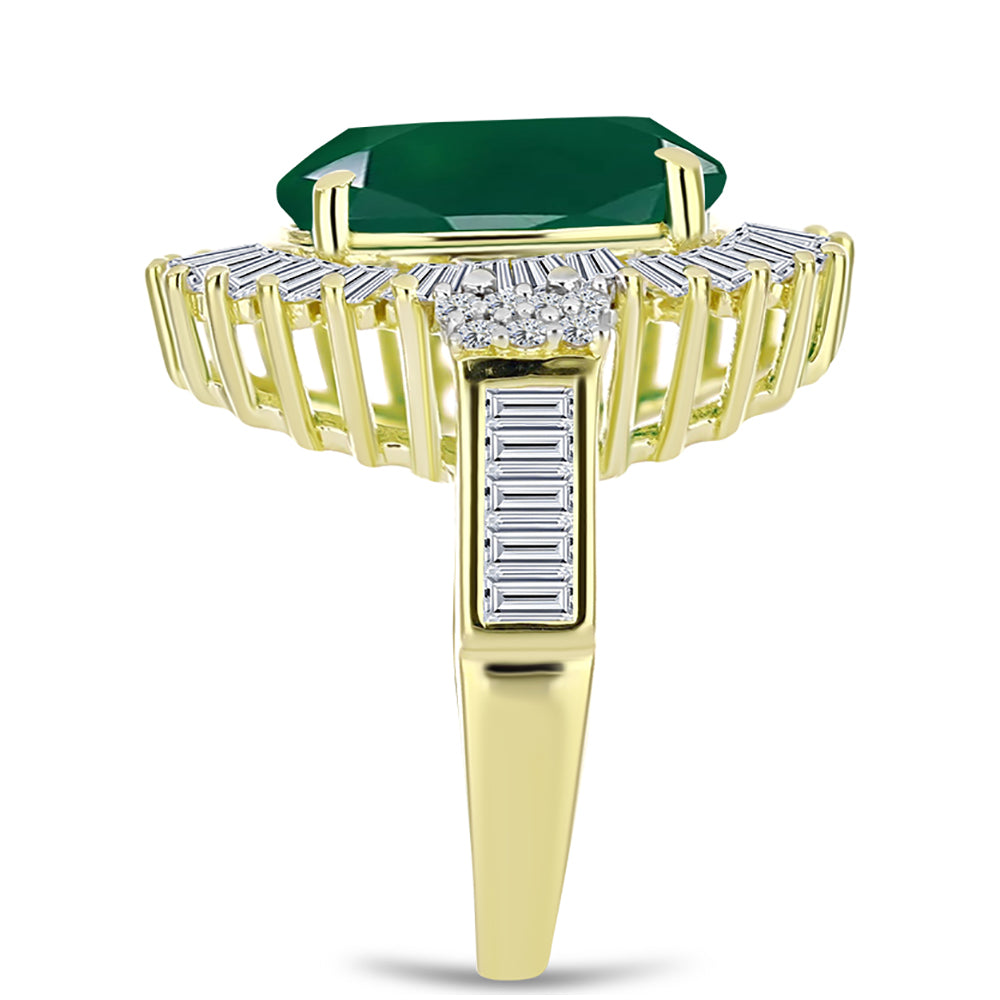 Inel din Argint 925 Placat cu Aur ( 5.51 grame ) cu Agat Verde și Zircon Alb 8.69 Carate 4 