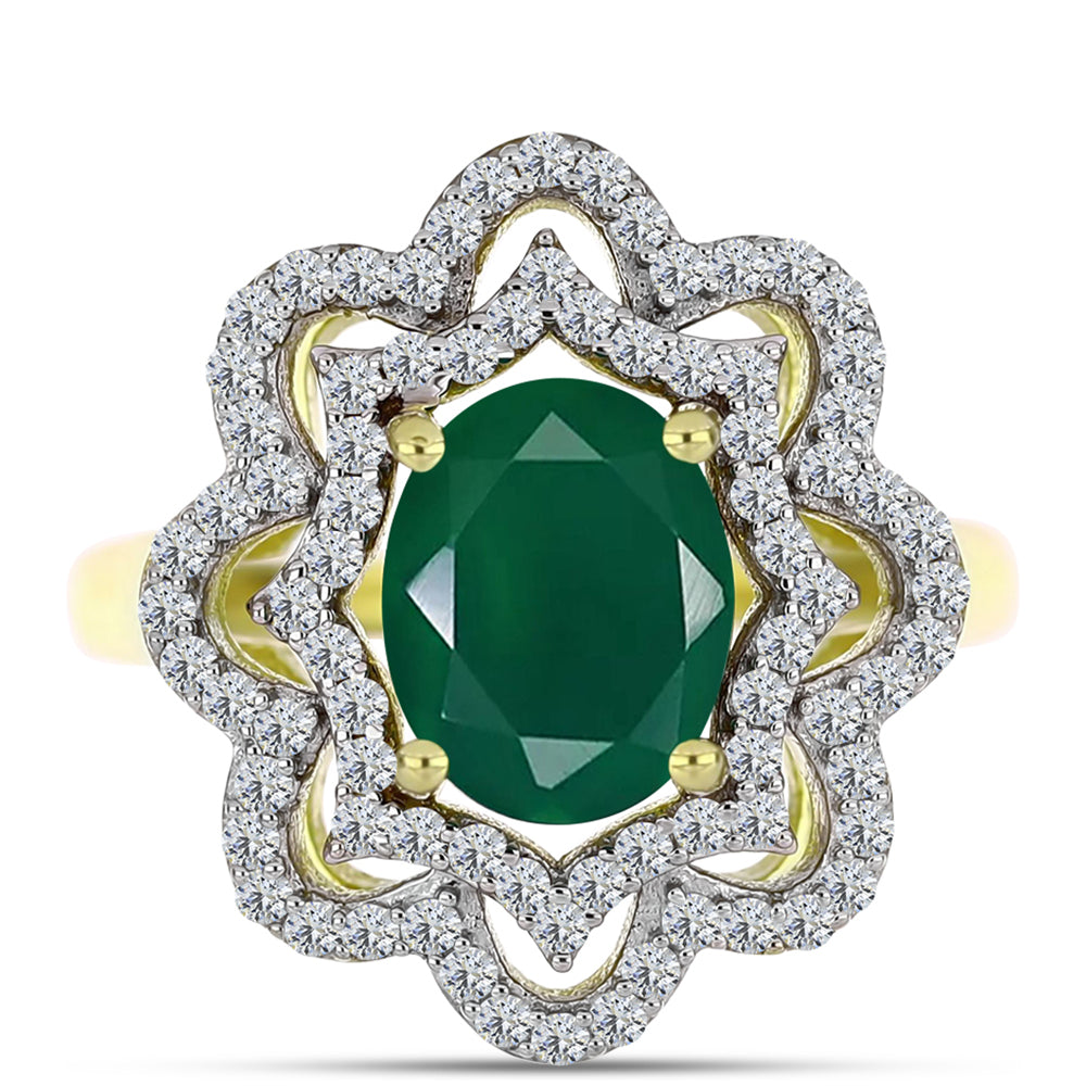 Inel din Argint 925 Placat cu Aur ( 3.52 grame ) cu Agat Verde și Topaz Alb 2.23 Carate 1 