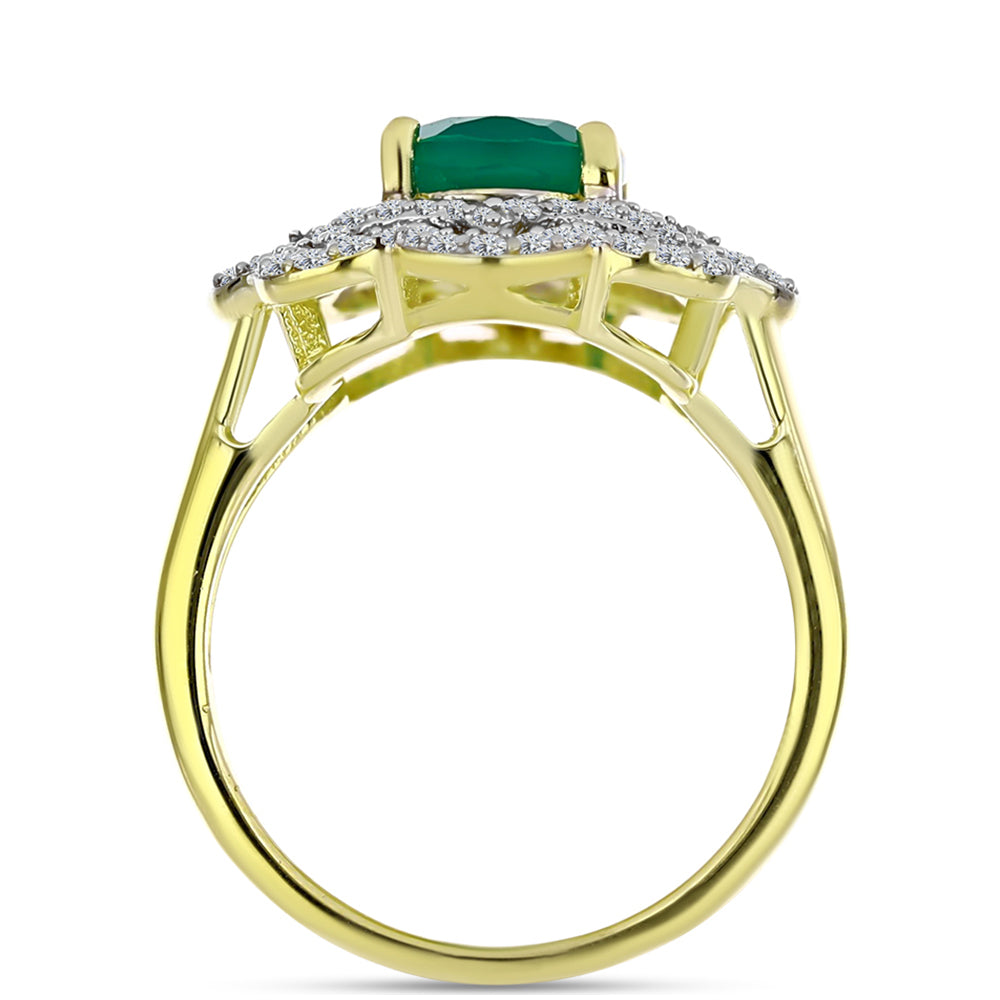 Inel din Argint 925 Placat cu Aur ( 3.52 grame ) cu Agat Verde și Topaz Alb 2.23 Carate