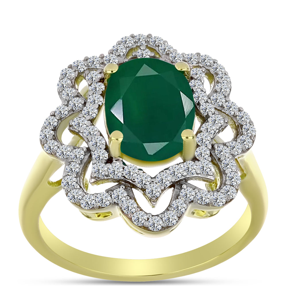 Inel din Argint 925 Placat cu Aur ( 3.52 grame ) cu Agat Verde și Topaz Alb 2.23 Carate 3 