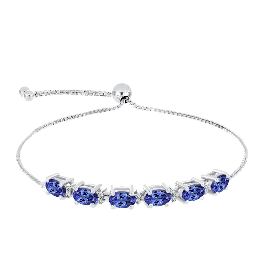 Brățară din Argint 925 ( 4.26 grame ) cu Tanzanit AAA și Diamant Alb 2.84 Carate 1 