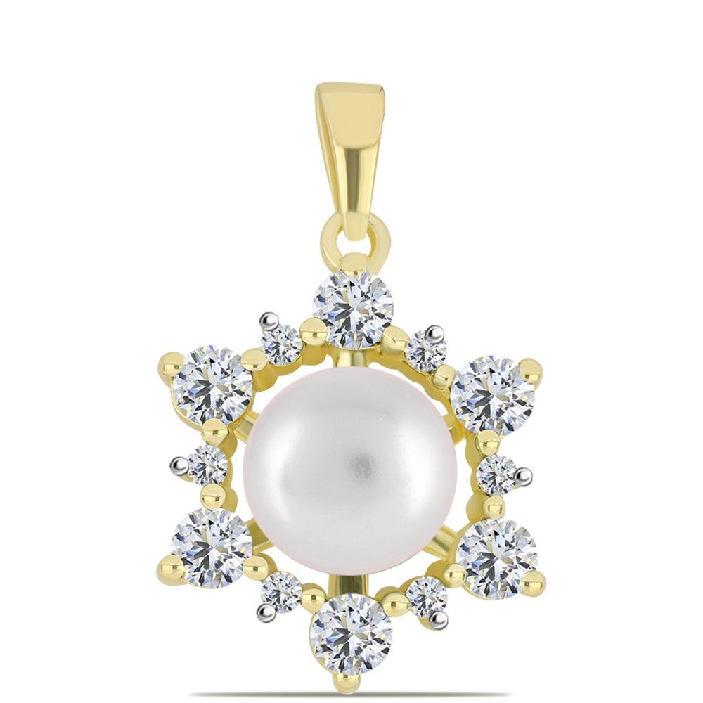 Pandantiv din Argint 925 Placat cu Aur ( 1.46 grame ) cu Perlă de Apă Dulce Albă și Topaz Alb 3.88 Carate