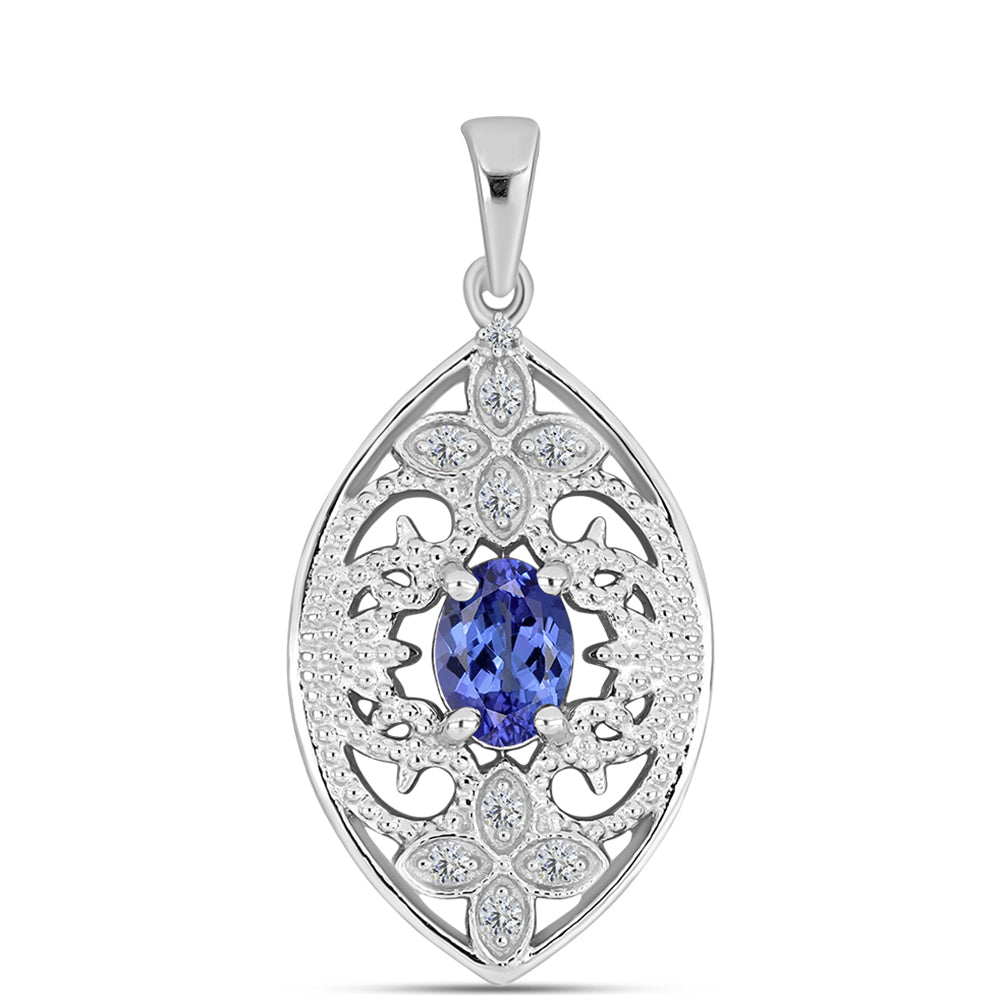 Pandantiv din Argint 925 ( 2.25 grame ) cu Tanzanit AAA și Diamant Alb 0.9 Carate 1 