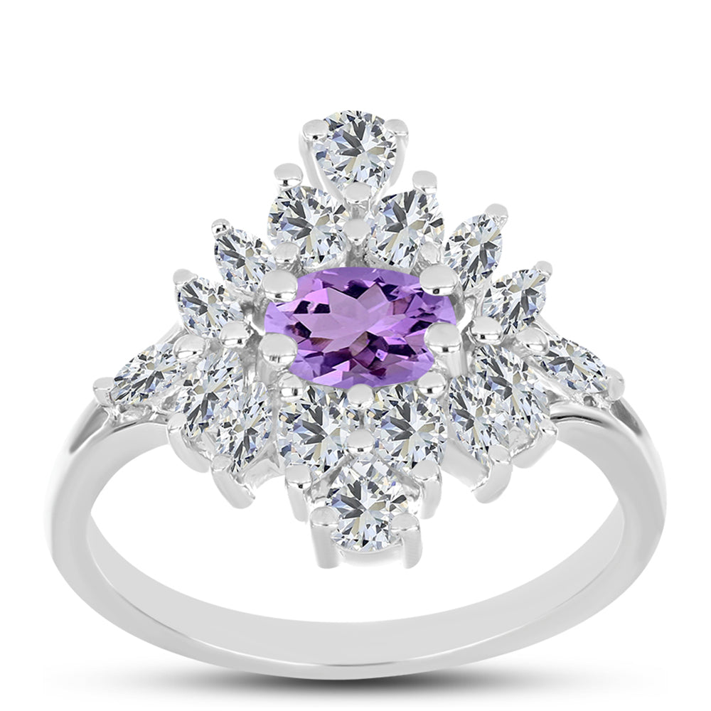 Inel din Argint 925 ( 3.81 grame ) cu Ametist Rose de France și Topaz Alb 2.5 Carate