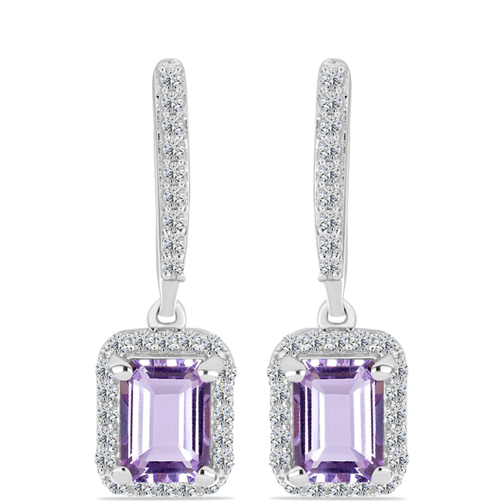 Cercei din Argint 925 ( 3.29 grame ) cu Ametist Rose de France și Topaz Alb 2.35 Carate 1 