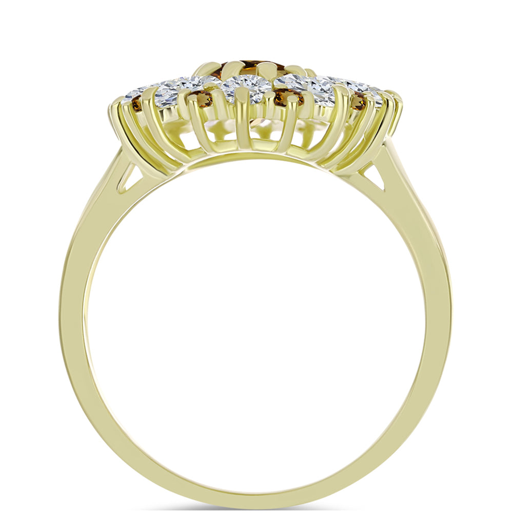Inel din Argint 925 Placat cu Aur ( 4.06 grame ) cu Cuarț Coniac și Topaz Alb 3.87 Carate 2 