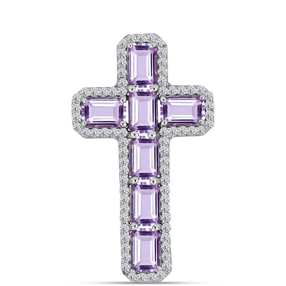 Cruce Pandantiv din Argint 925 ( 2.41 grame ) cu Ametist Rose de France și Topaz Alb 4.31 Carate