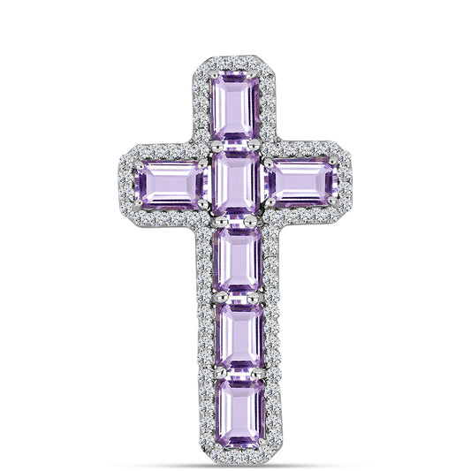 Cruce Pandantiv din Argint 925 ( 2.41 grame ) cu Ametist Rose de France și Topaz Alb 4.31 Carate