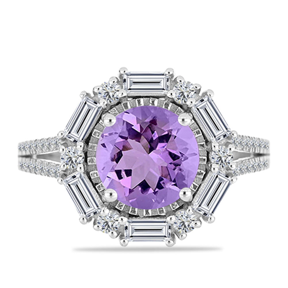 Inel din Argint 925 ( 3.78 grame ) cu Ametist Rose de France și Topaz Alb 3.48 Carate