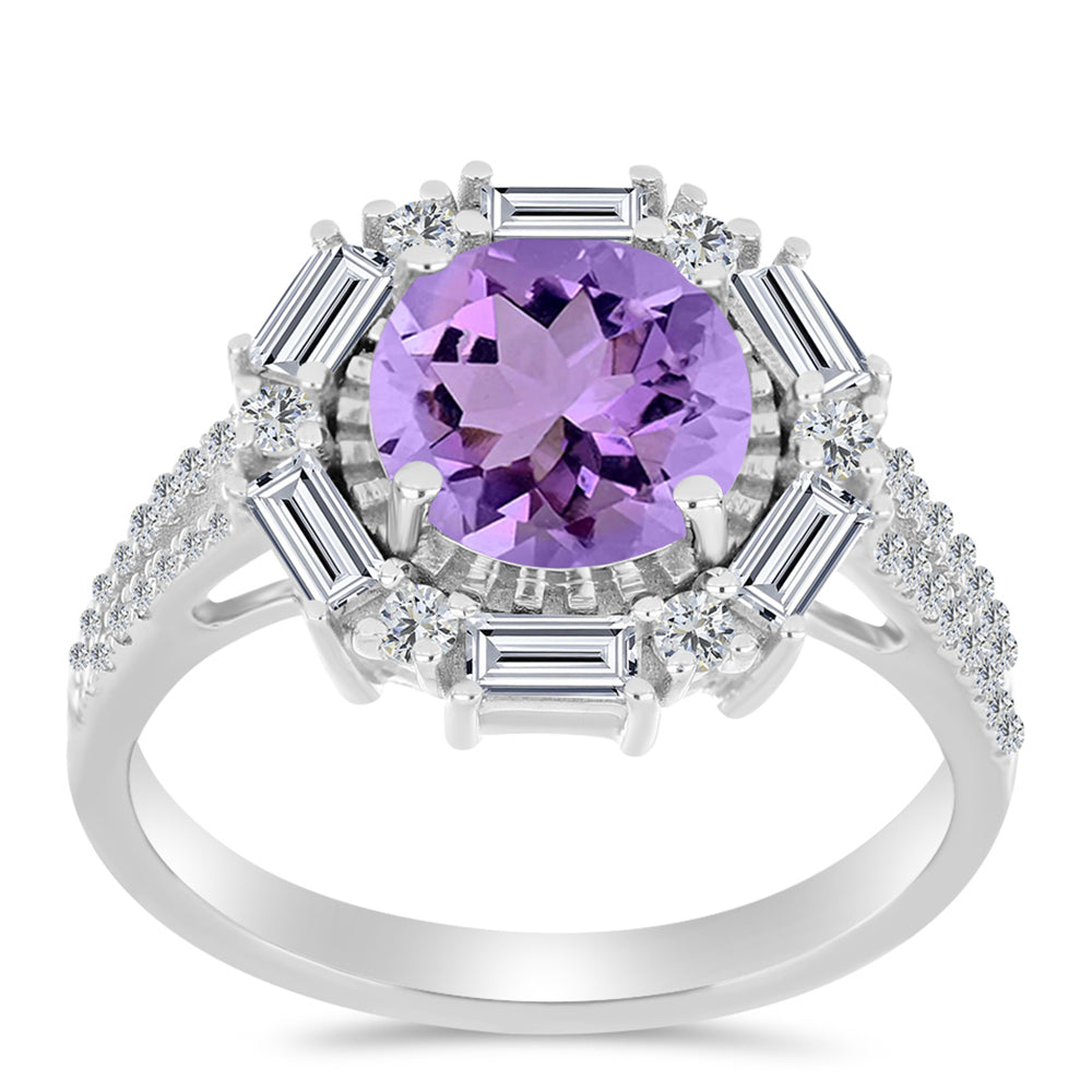 Inel din Argint 925 ( 3.78 grame ) cu Ametist Rose de France și Topaz Alb 3.48 Carate