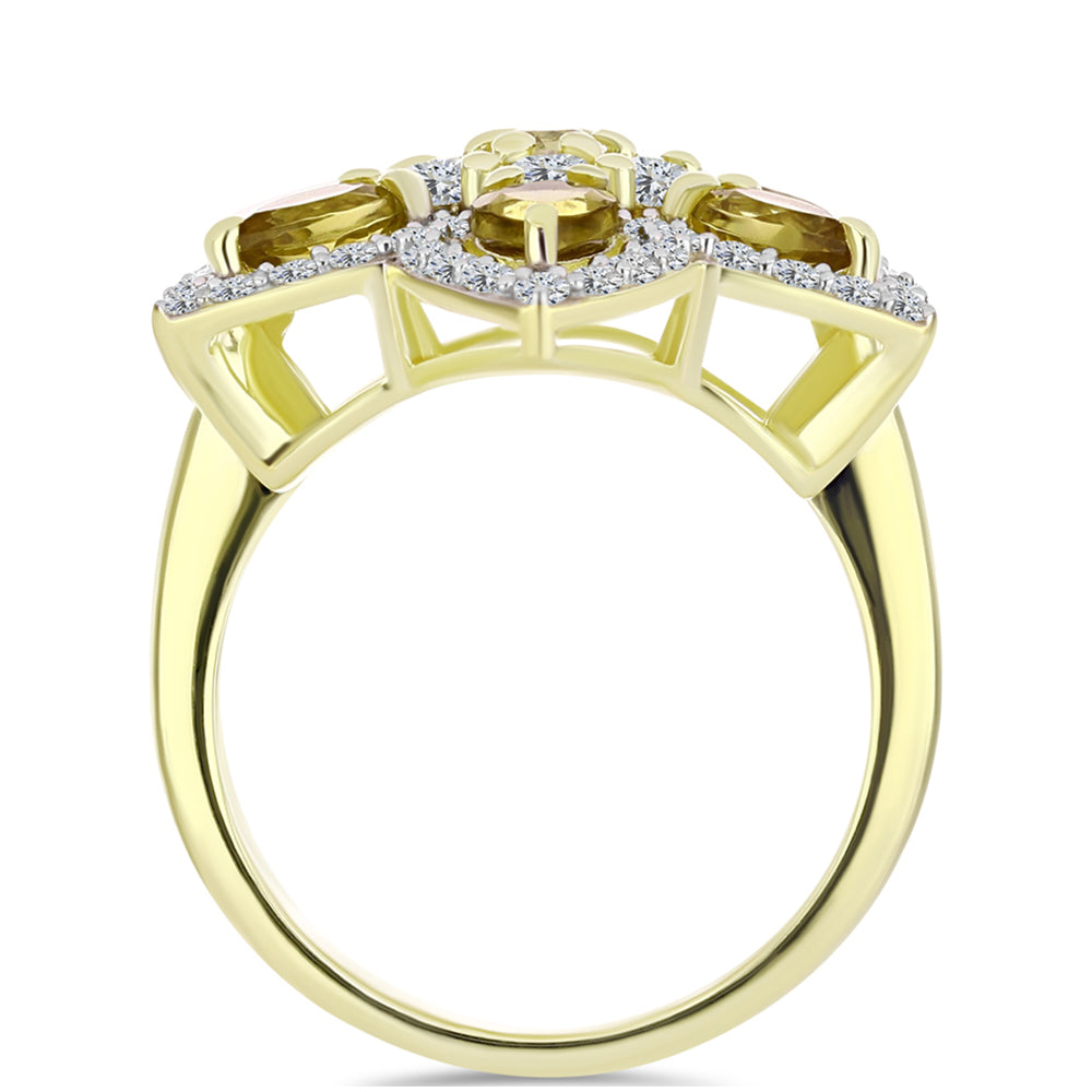 Inel din Argint 925 Placat cu Aur ( 5.34 grame ) cu Cuarț Coniac și Topaz Alb 3.7 Carate 3 