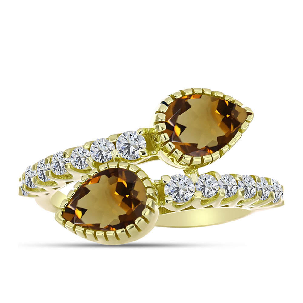Inel din Argint 925 Placat cu Aur ( 3.35 grame ) cu Cuarț Coniac și Topaz Alb 1.86 Carate 1 
