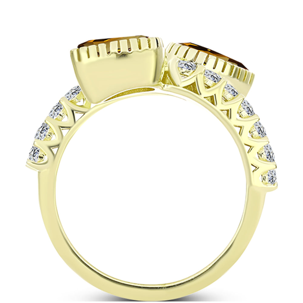 Inel din Argint 925 Placat cu Aur ( 3.35 grame ) cu Cuarț Coniac și Topaz Alb 1.86 Carate 2 