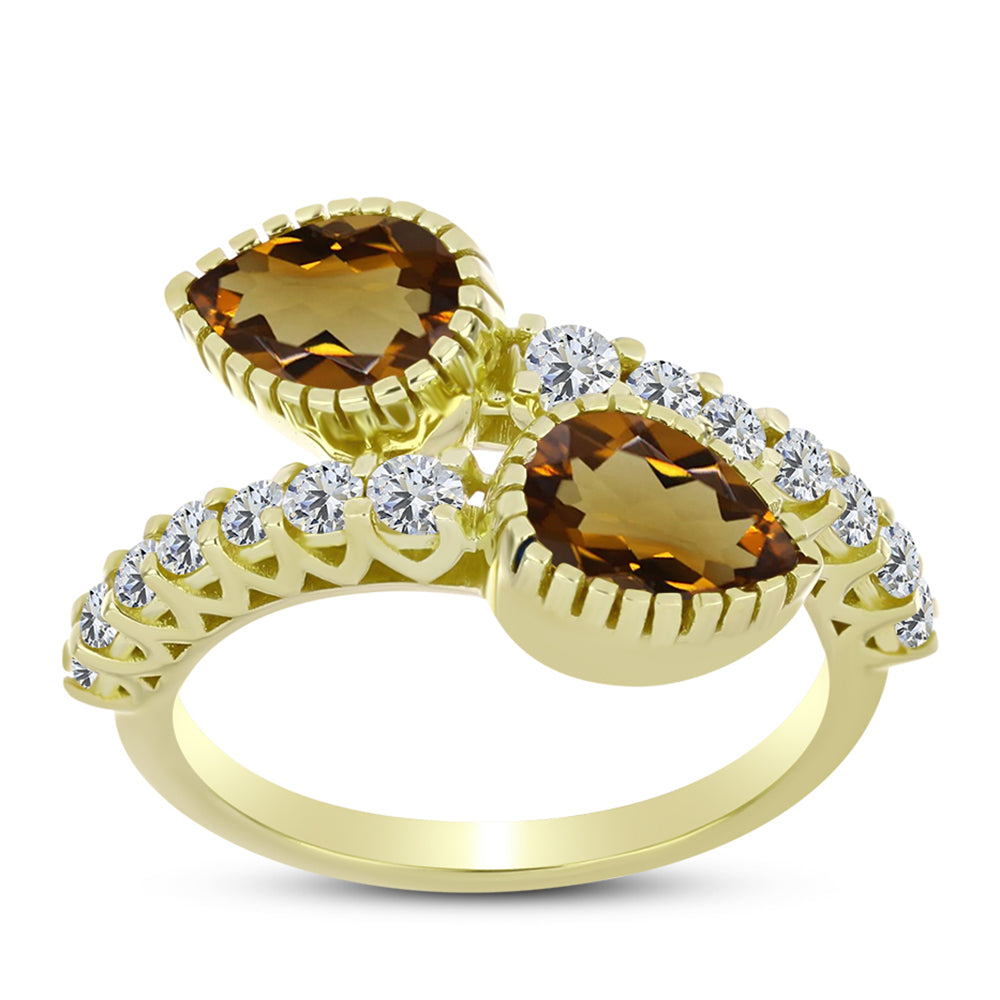 Inel din Argint 925 Placat cu Aur ( 3.35 grame ) cu Cuarț Coniac și Topaz Alb 1.86 Carate 3 