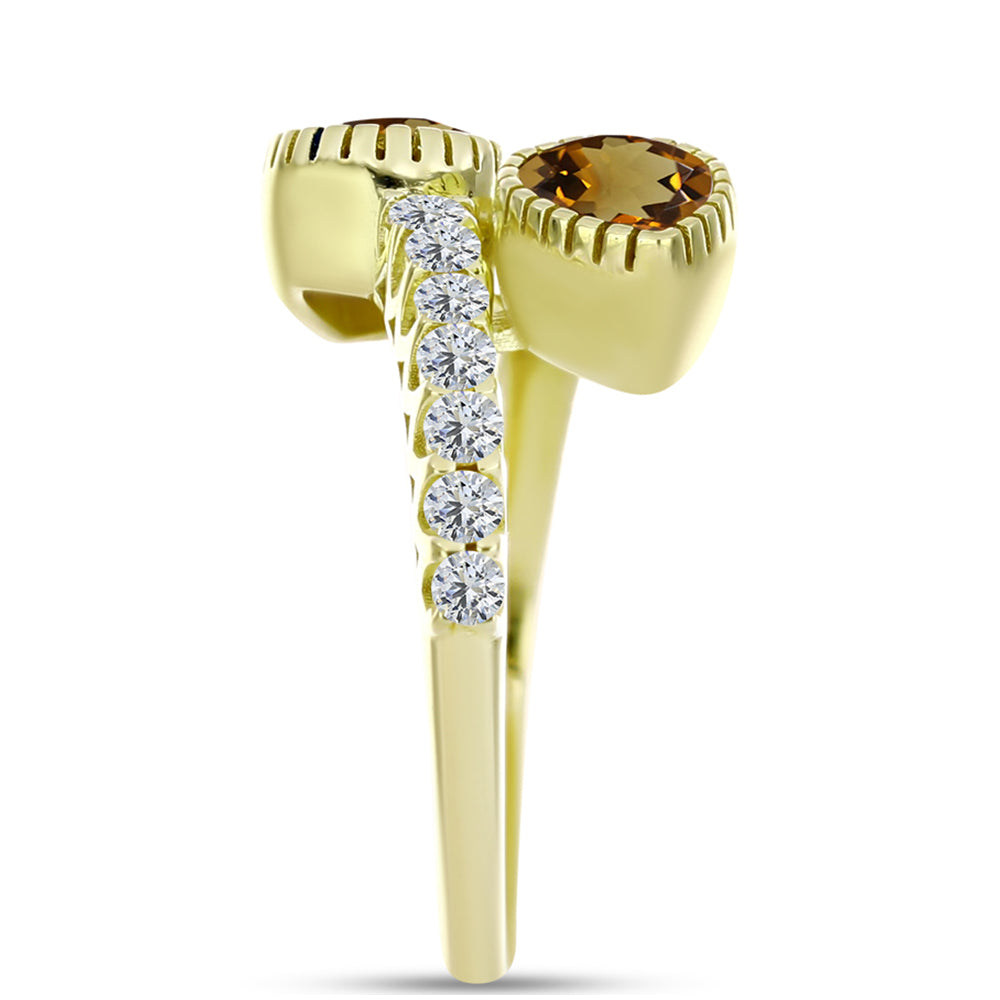 Inel din Argint 925 Placat cu Aur ( 3.35 grame ) cu Cuarț Coniac și Topaz Alb 1.86 Carate