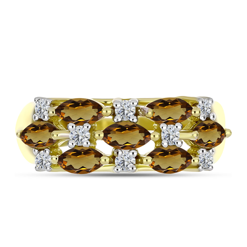 Inel din Argint 925 Placat cu Aur ( 3.44 grame ) cu Cuarț Coniac și Topaz Alb 1.31 Carate 1 