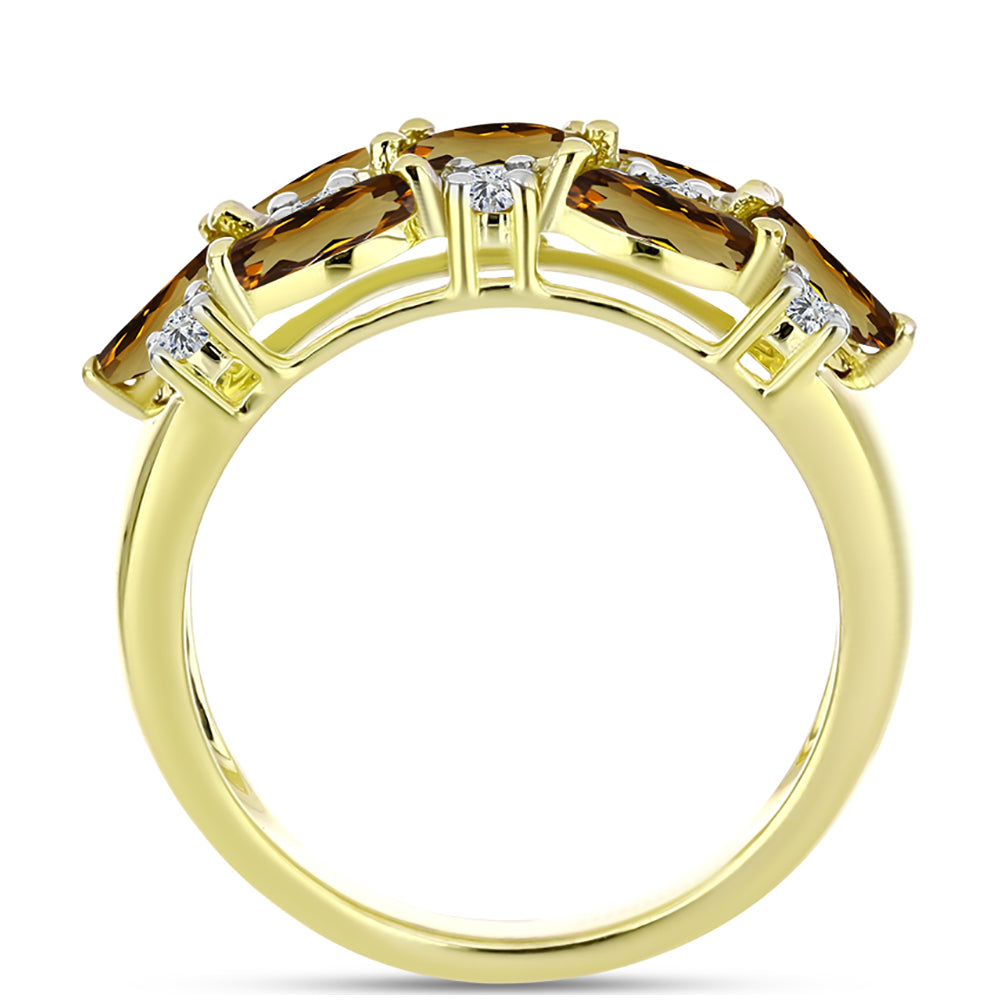 Inel din Argint 925 Placat cu Aur ( 3.44 grame ) cu Cuarț Coniac și Topaz Alb 1.31 Carate 2 