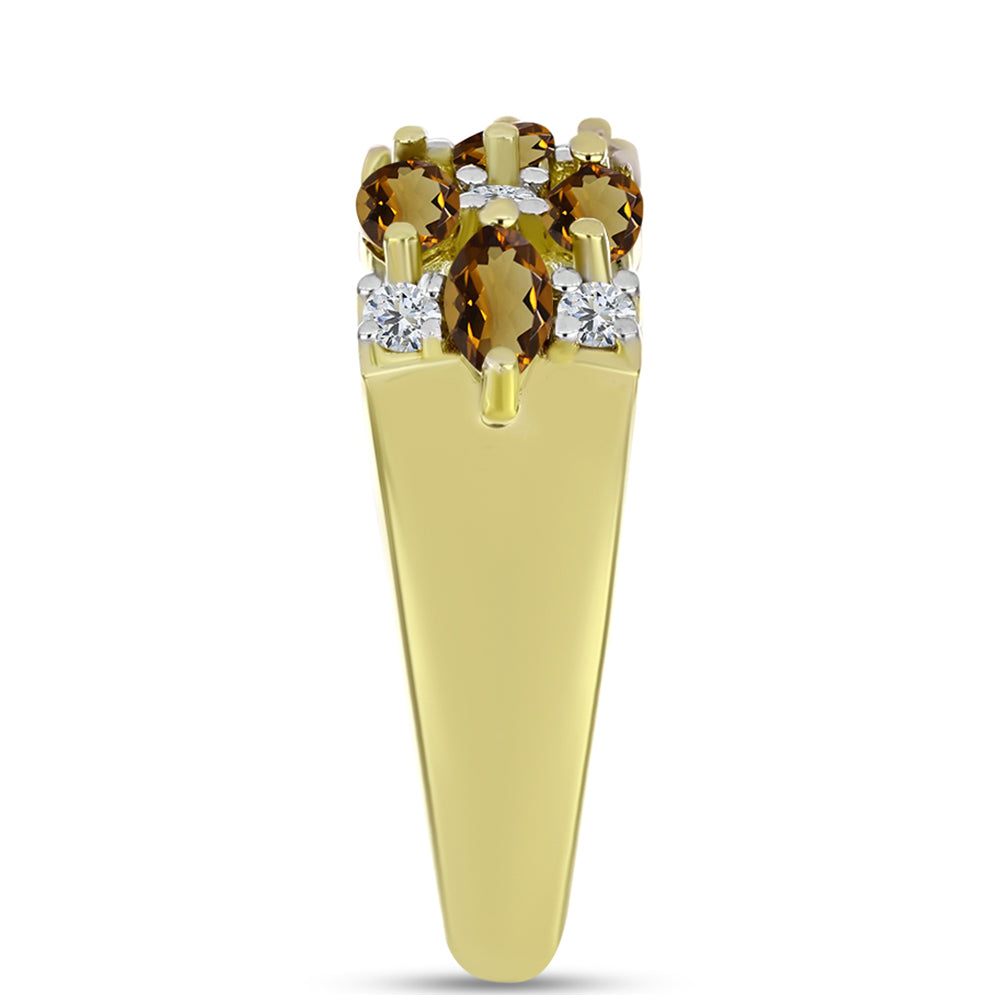 Inel din Argint 925 Placat cu Aur ( 3.44 grame ) cu Cuarț Coniac și Topaz Alb 1.31 Carate