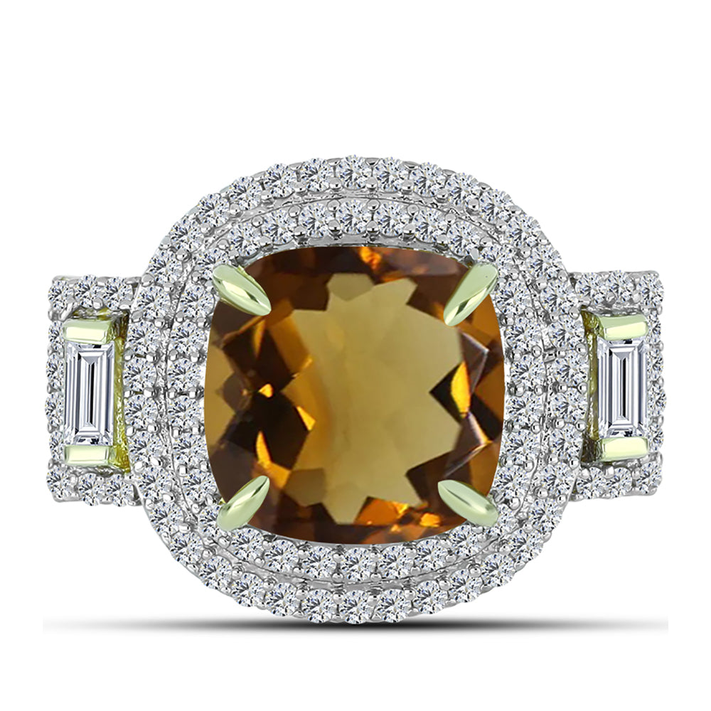 Inel din Argint 925 Placat cu Aur ( 4.98 grame ) cu Cuarț Coniac și Topaz Alb 5.47 Carate 1 