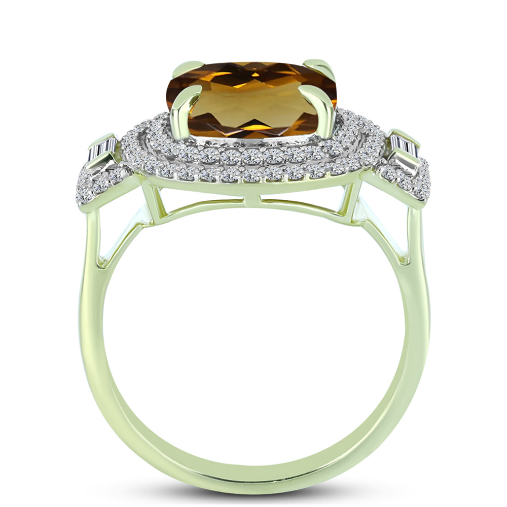 Inel din Argint 925 Placat cu Aur ( 4.98 grame ) cu Cuarț Coniac și Topaz Alb 5.47 Carate