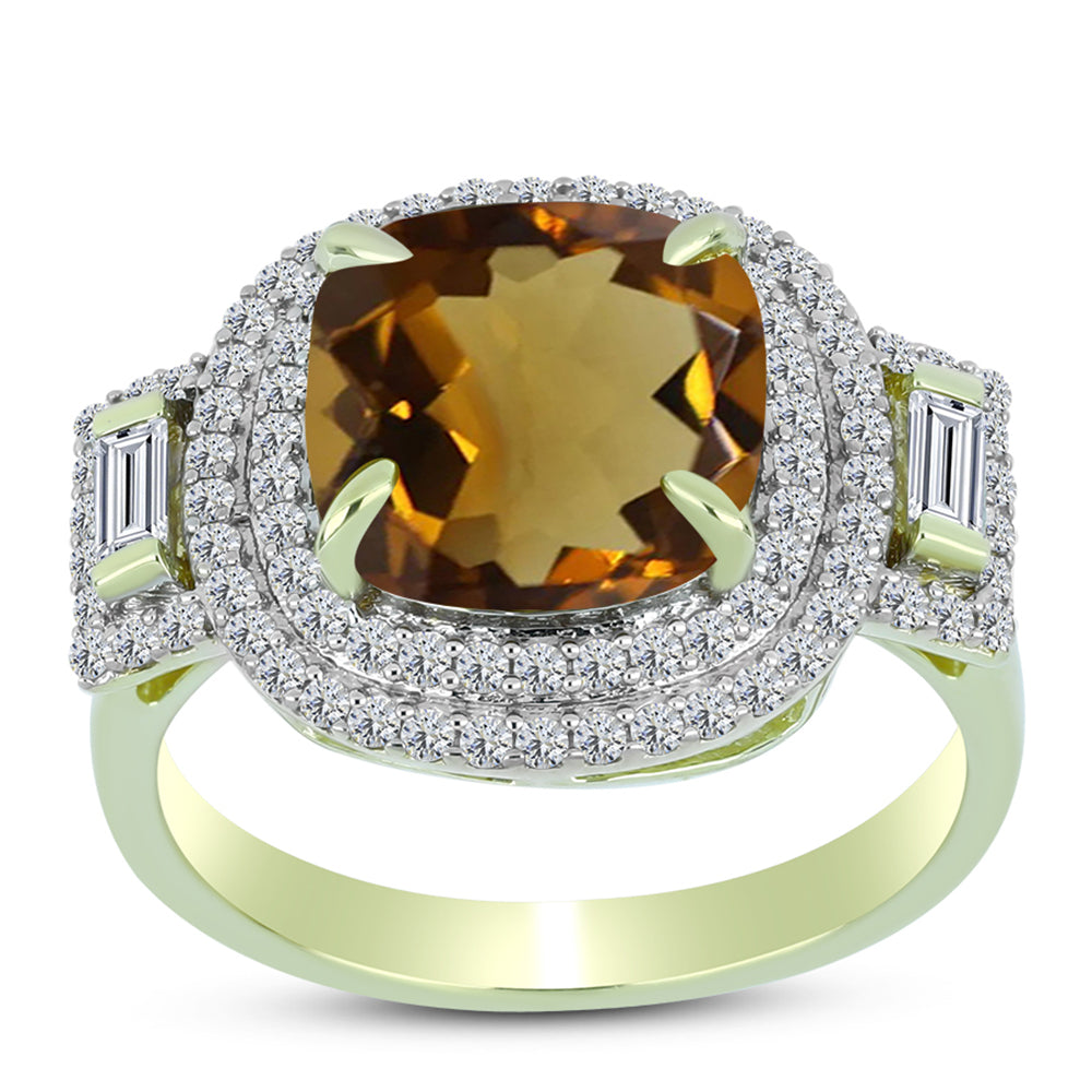Inel din Argint 925 Placat cu Aur ( 4.98 grame ) cu Cuarț Coniac și Topaz Alb 5.47 Carate