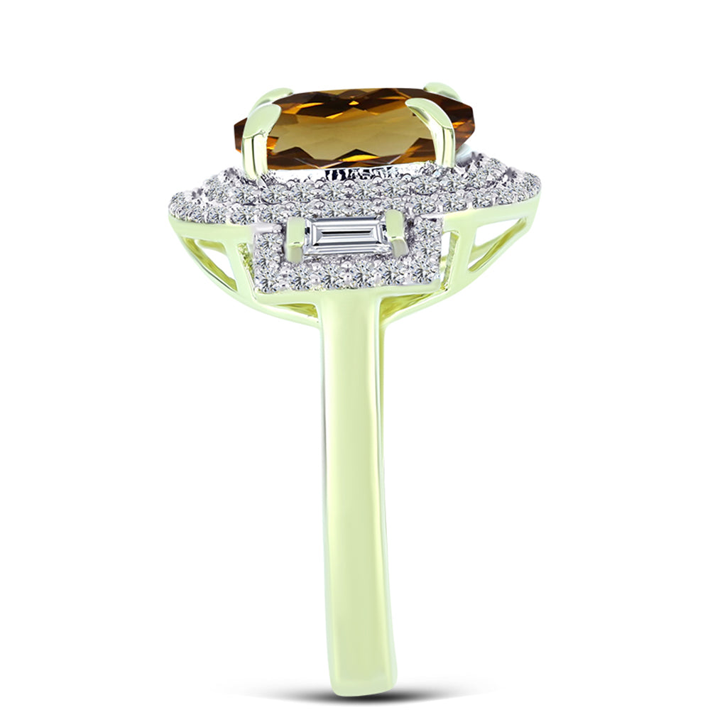 Inel din Argint 925 Placat cu Aur ( 4.98 grame ) cu Cuarț Coniac și Topaz Alb 5.47 Carate