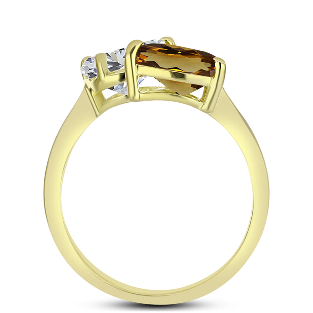 Inel din Argint 925 Placat cu Aur ( 2.45 grame ) cu Cuarț Coniac și Topaz Alb 2.13 Carate 2 