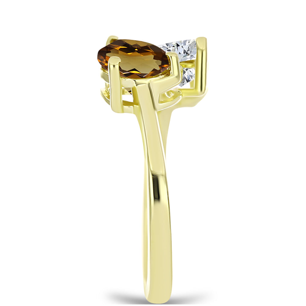 Inel din Argint 925 Placat cu Aur ( 2.45 grame ) cu Cuarț Coniac și Topaz Alb 2.13 Carate 4 