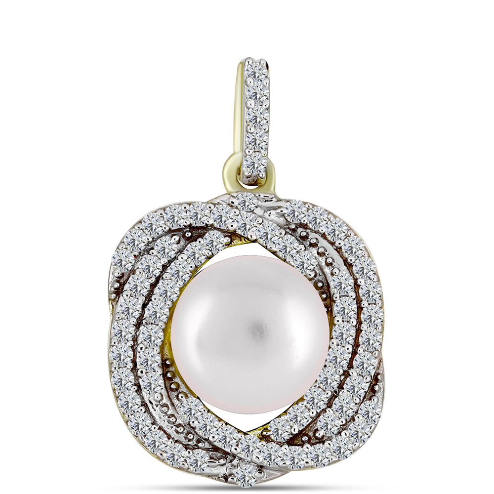 Pandantiv din Argint 925 Placat cu Aur ( 2.42 grame ) cu Perlă de Apă Dulce Albă și Topaz Alb 3.36 Carate