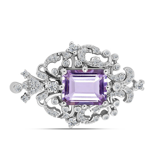Broşă din Argint 925 ( 4.15 grame ) cu Ametist Rose de France și Topaz Alb 3.47 Carate
