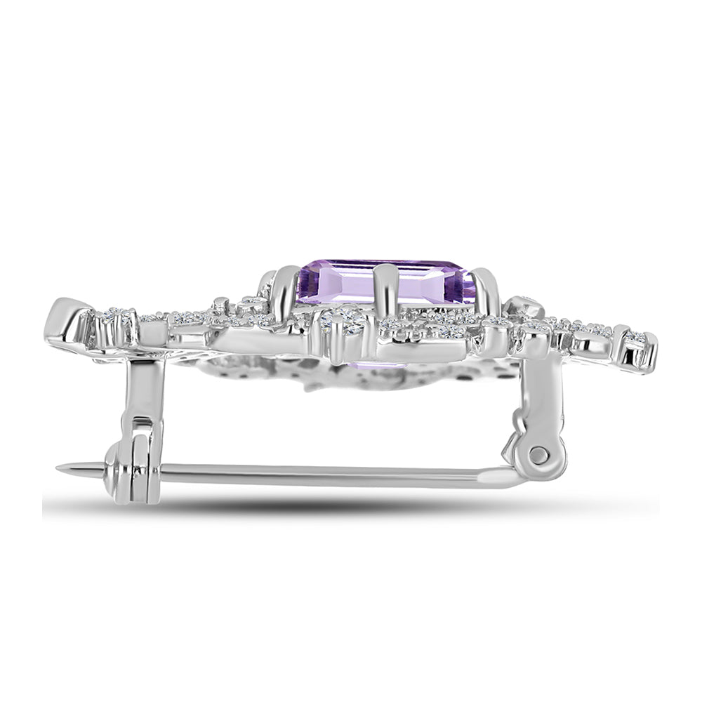 Broşă din Argint 925 ( 4.15 grame ) cu Ametist Rose de France și Topaz Alb 3.47 Carate 2 