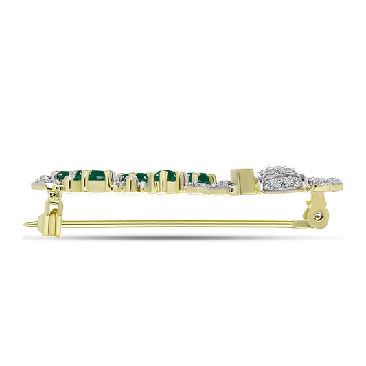 Broşă din Argint 925 Placat cu Aur ( 3.72 grame ) cu Agat Verde și Zircon Alb 1.76 Carate