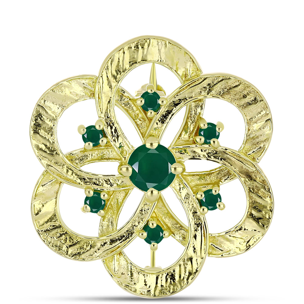 Broşă din Argint 925 Placat cu Aur ( 4.85 grame ) cu Agat Verde 0.63 Carate 1 