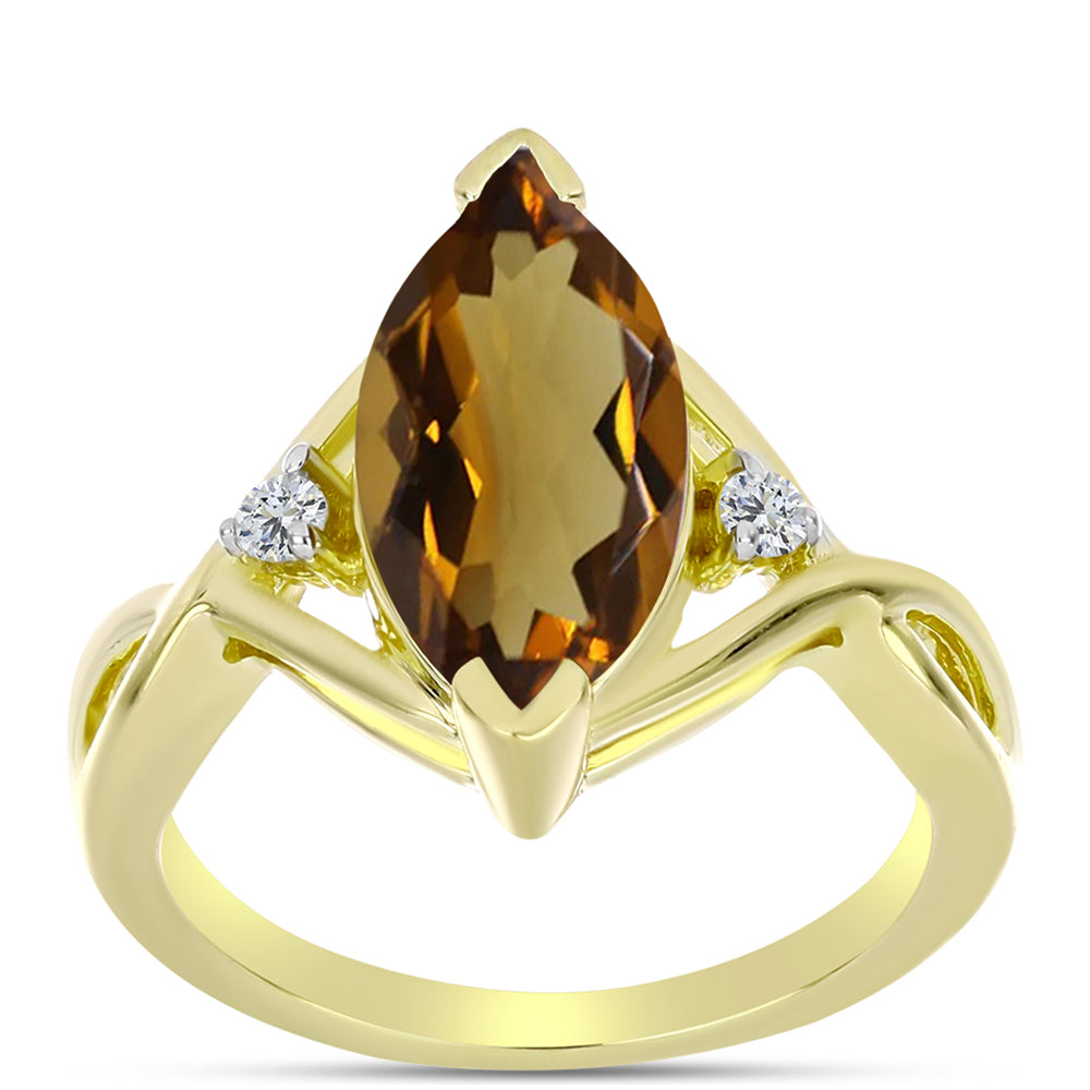 Inel din Argint 925 Placat cu Aur ( 3.06 grame ) cu Cuarț Coniac și Topaz Alb 2.37 Carate