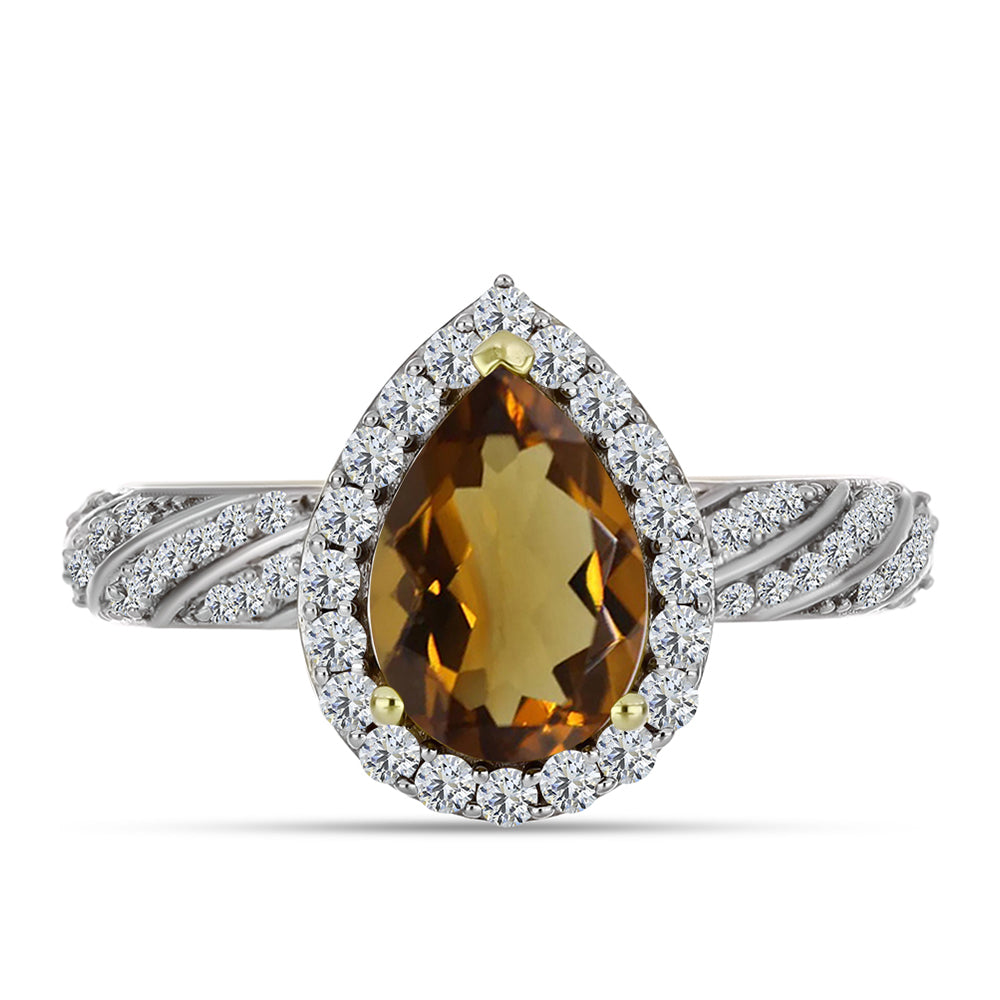 Inel din Argint 925 Placat cu Aur ( 2.72 grame ) cu Cuarț Coniac și Topaz Alb 2.3 Carate 1 