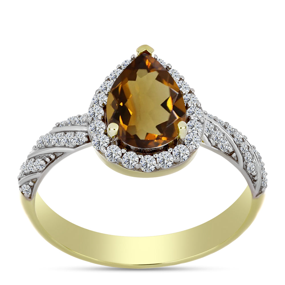 Inel din Argint 925 Placat cu Aur ( 2.72 grame ) cu Cuarț Coniac și Topaz Alb 2.3 Carate 3 