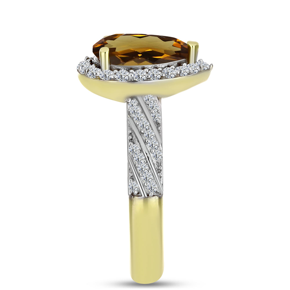 Inel din Argint 925 Placat cu Aur ( 2.72 grame ) cu Cuarț Coniac și Topaz Alb 2.3 Carate 4 