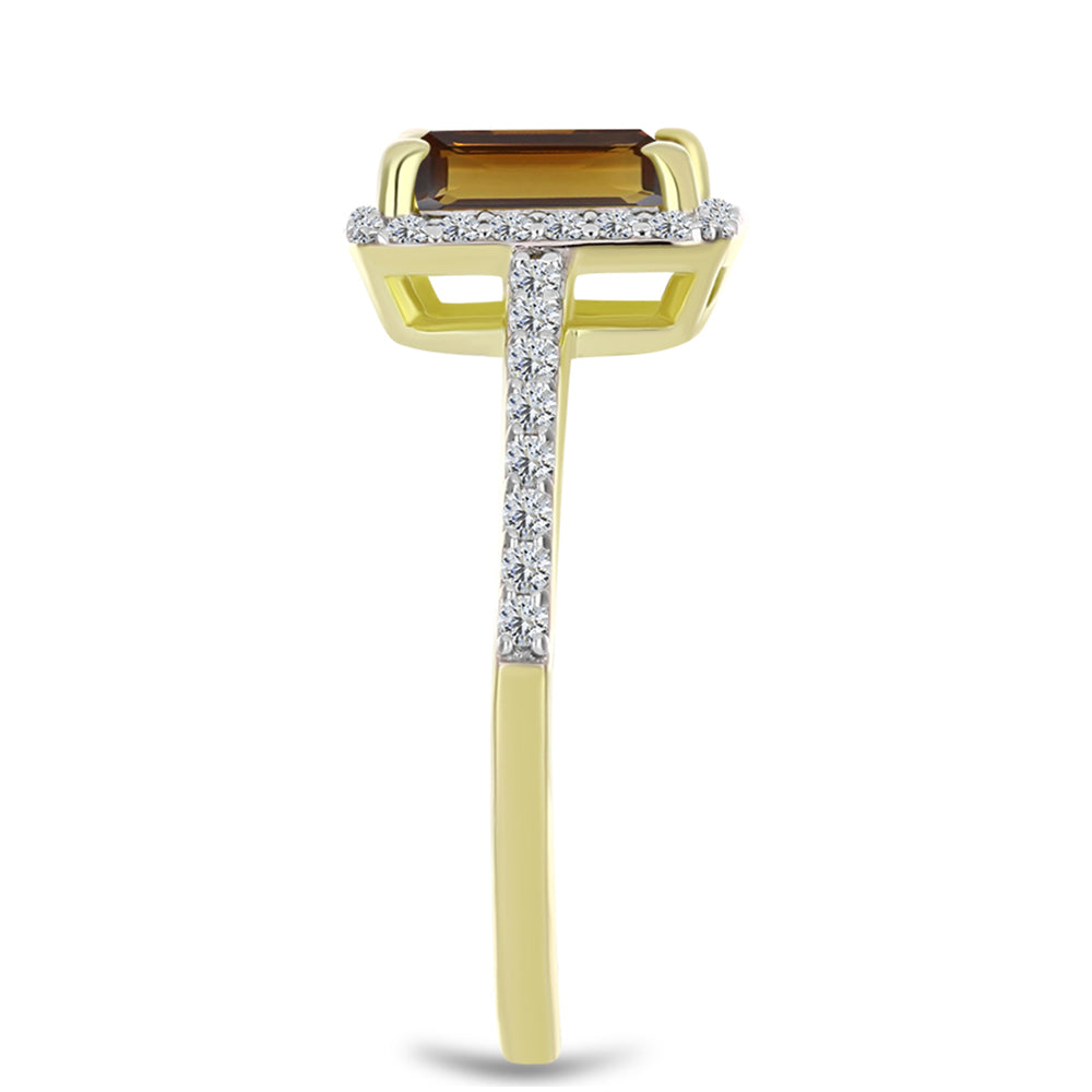 Inel din Argint 925 Placat cu Aur ( 2.32 grame ) cu Cuarț Coniac și Topaz Alb 1.76 Carate