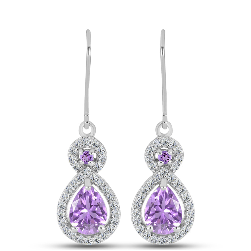 Cercei din Argint 925 ( 3.9 grame ) cu Ametist Rose de France și Topaz Alb 2.55 Carate 1 