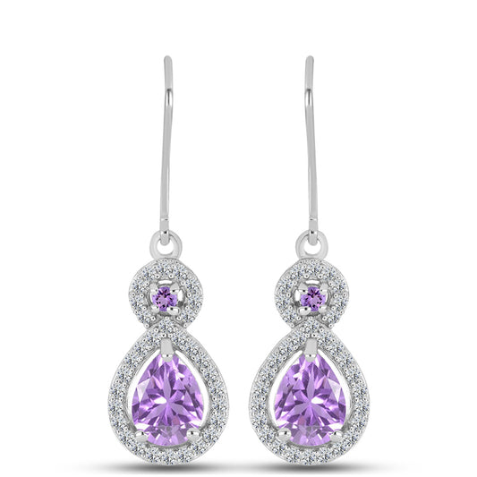Cercei din Argint 925 ( 3.9 grame ) cu Ametist Rose de France și Topaz Alb 2.55 Carate