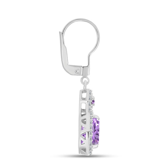 Cercei din Argint 925 ( 3.9 grame ) cu Ametist Rose de France și Topaz Alb 2.55 Carate