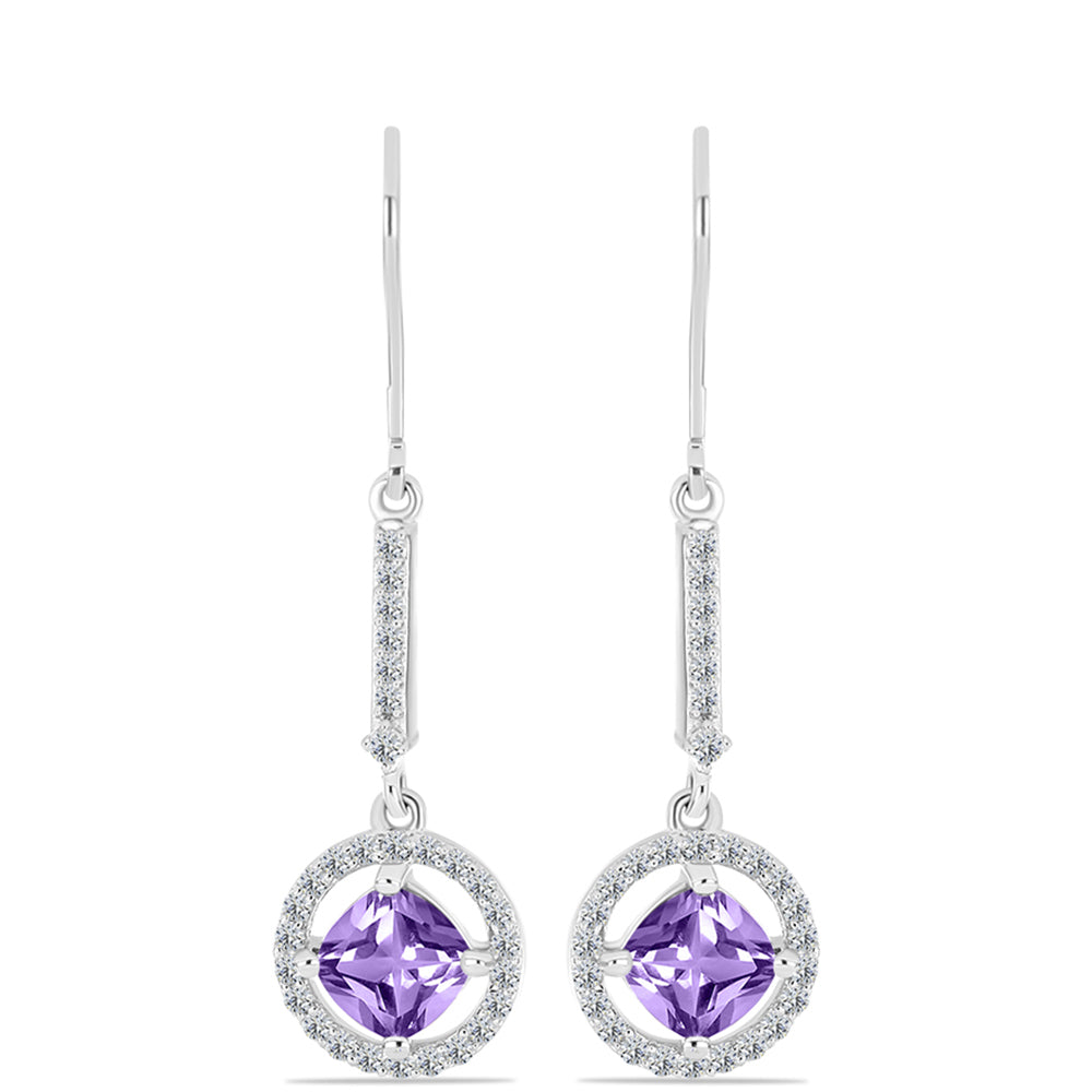 Cercei din Argint 925 ( 2.9 grame ) cu Ametist Rose de France și Topaz Alb 1.95 Carate