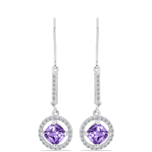 Cercei din Argint 925 ( 2.9 grame ) cu Ametist Rose de France și Topaz Alb 1.95 Carate