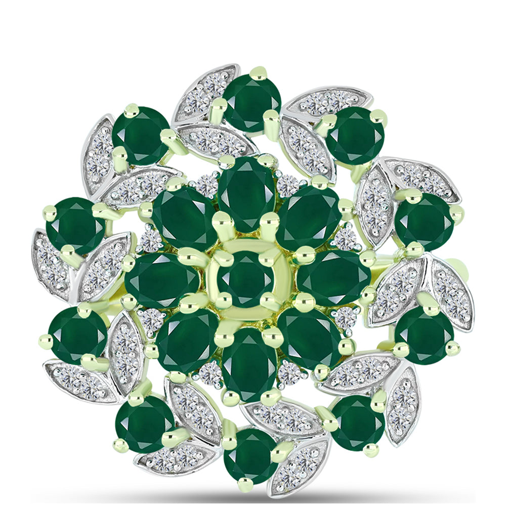 Inel din Argint 925 Placat cu Aur ( 5.47 grame ) cu Agat Verde și Topaz Alb 2.93 Carate 1 